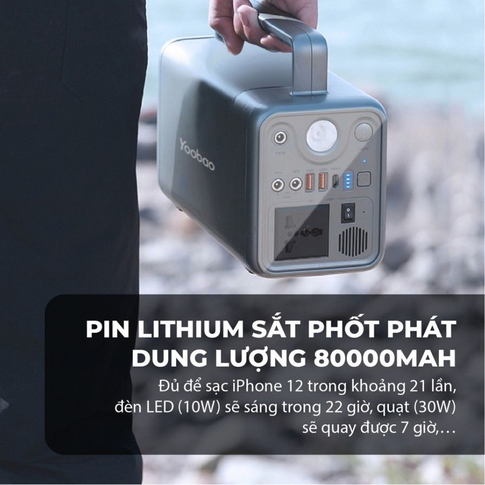 Trạm Sạc Dự Phòng Yoobao EN300WLPD 220V - 72,000mAh, Cổng Điện 220V/300W, cho quạt đèn, Tích Hợp Đèn Pin cho dã ngoại