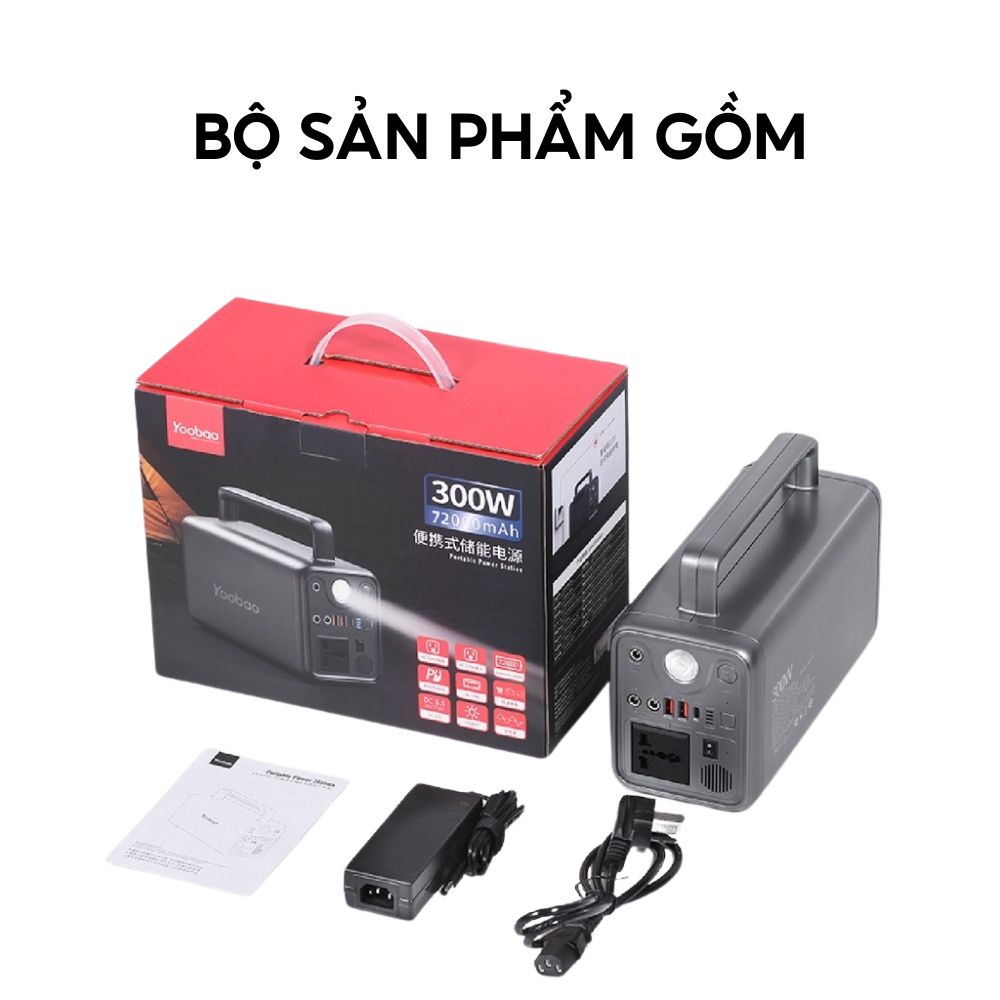 Trạm Sạc Dự Phòng Yoobao EN300WLPD 220V - 72,000mAh, Cổng Điện 220V/300W, cho quạt đèn, Tích Hợp Đèn Pin cho dã ngoại