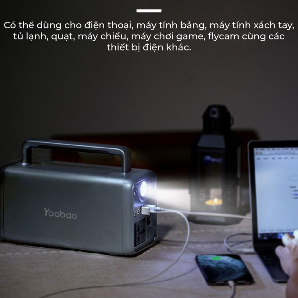 Trạm Sạc Dự Phòng Yoobao EN300WLPD 220V - 72,000mAh, Cổng Điện 220V/300W, cho quạt đèn, Tích Hợp Đèn Pin cho dã ngoại