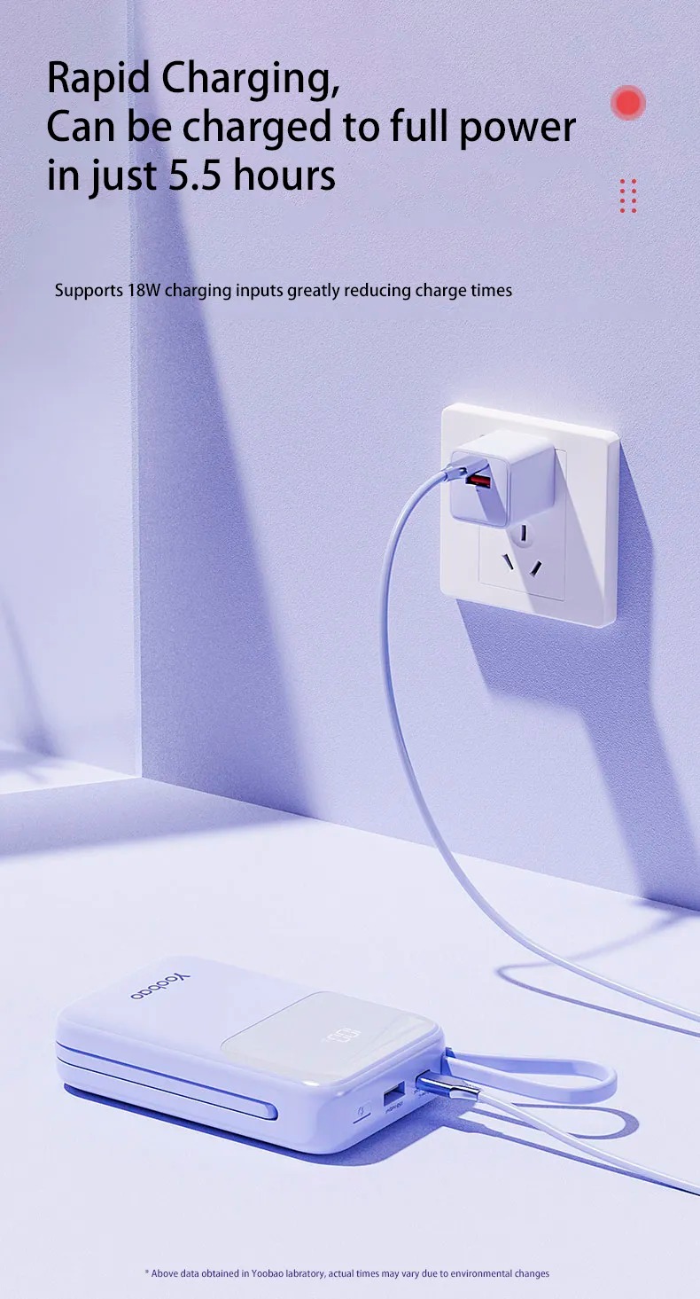 Pin Sạc Dự Phòng 20000mAh YOOBAO LQ20 30W – Công Nghệ Sạc Nhanh PD20W, QC3.0, SCP22.5W, Màn Hình Hiển Thị, Có Kèm Dây Sạc